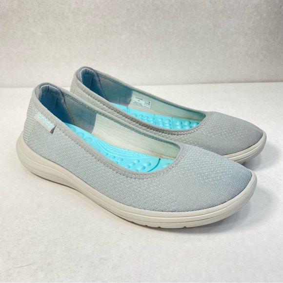 Crocs Reviva Comfort Slip On Ballet Flats Shoes Light Grey/ Aqua; Women’s Size 6 - Picture 4 of 16